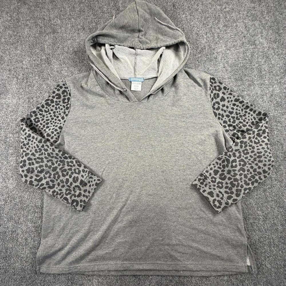 Wake &‎ Wear by Ink+Ivy Women Gray Hoodie Leopard Print Sleeves XXL 1065
